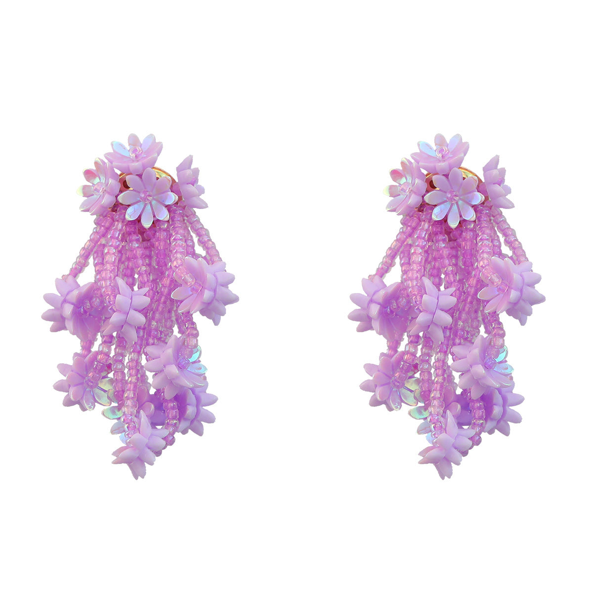 Wholesale Resin Floral Multilayer Rice Bead Tassel Earrings